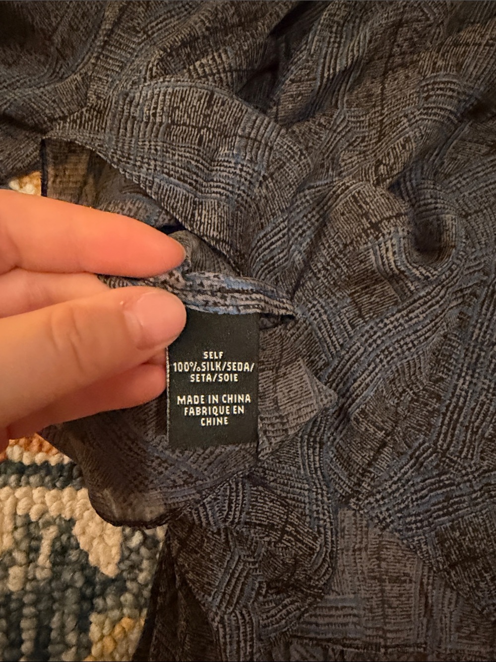 Tibi Off-the-Shoulder Navy Patterned Blouse Sweater - Picture 4 of 4